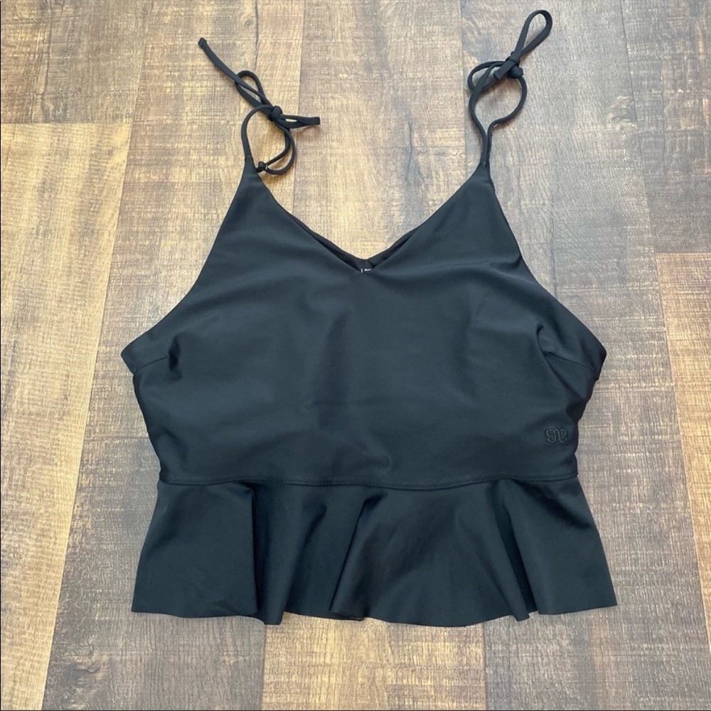 Albion Fit Midnight Solid Black Tied-Up Tankini Swim Top Size XXL